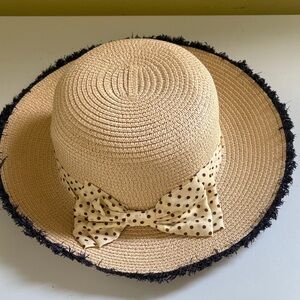 Nicole Marciano Cream and Navy Brim Straw Hat